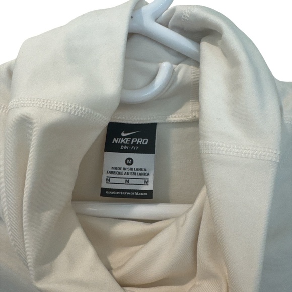 Nike Pro Dri Fit Long Sleeve Top Turtle Neck Cream Size Medium Activewear - Picture 5 of 8